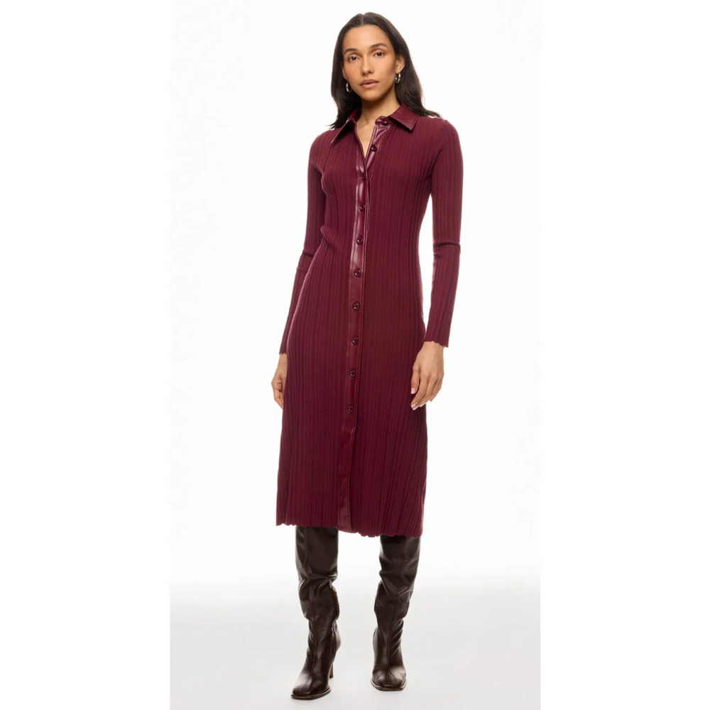 Toccin Variegated Rib Knit Leather Combo Dress in Red Size XS